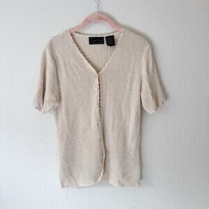 Ivory Knit Short Sleeve Cardigan Top Coastal